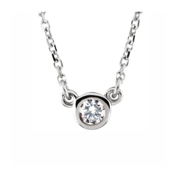 14K White Gold 1/6 CT Diamond Solitaire Necklace, 18 Inch